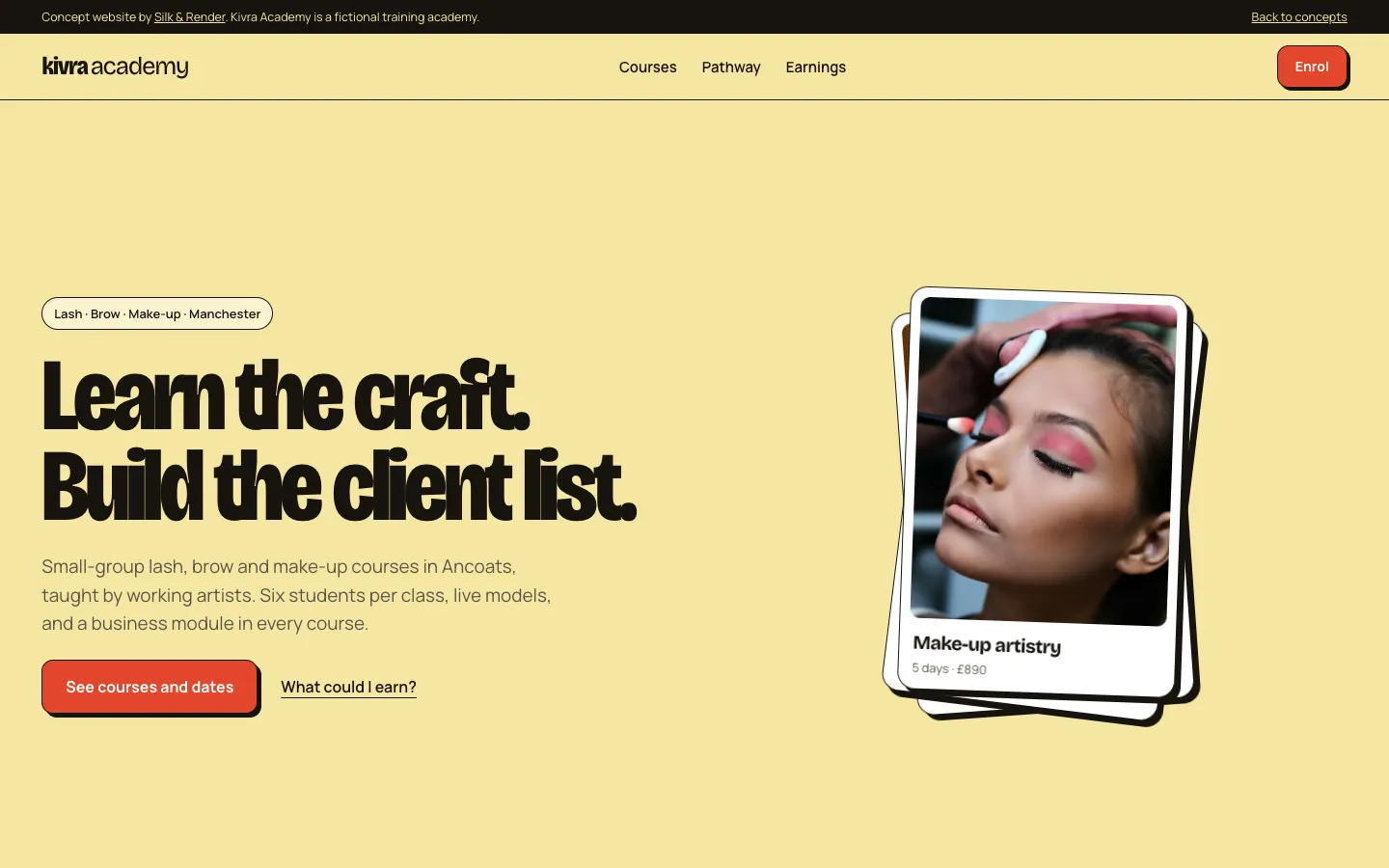 Kivra Academy homepage: Learn the craft, with fanned course cards