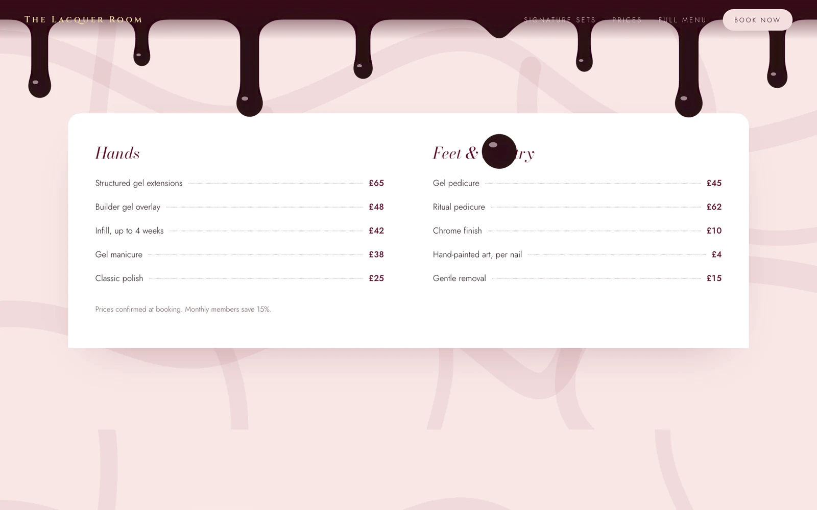 Gel polish drips over the price list